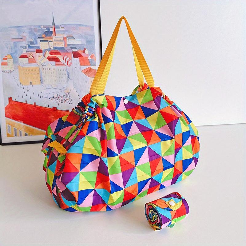 High-Quality Foldable Shopping Bag with Snap Closure - Lightweight, Portable Shoulder Tote for Groceries & Travel, Durable Polyester