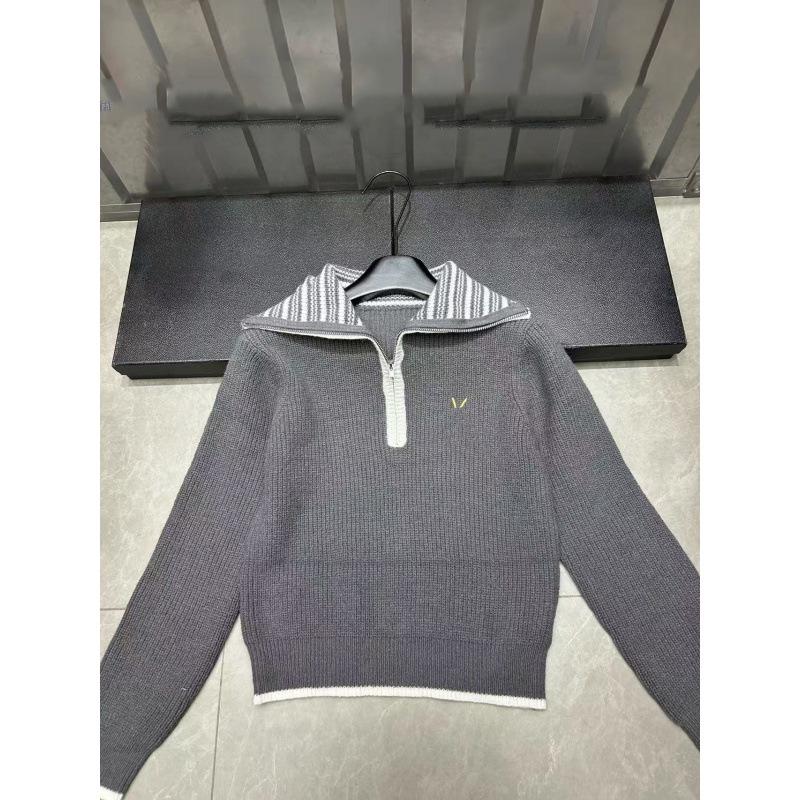 Shengjia 025 New Autumn/Winter Letter Embroidery Half-Zip Lapel Knit Long Sleeve Loose Top