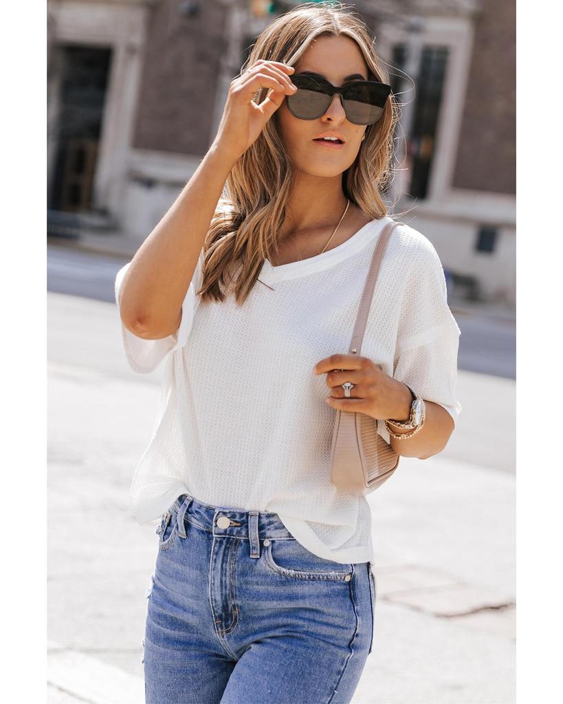 Azura Exchange Drop Shoulder Waffle Knit Top