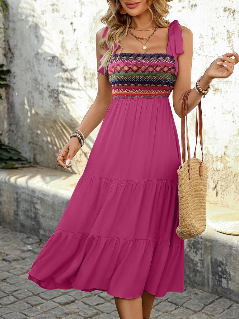 2025 Summer European-American Ethnic A-Line Spliced Sling Dress