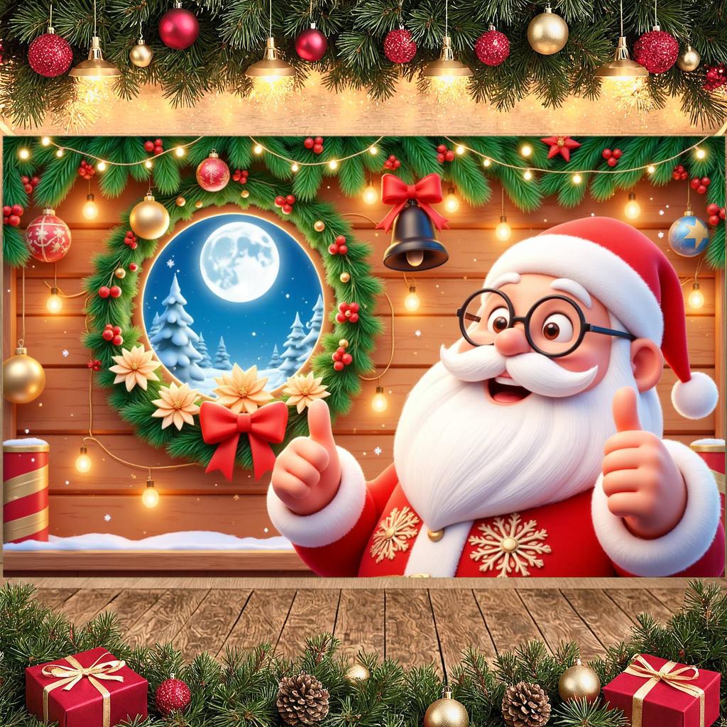 Festive Banner Green Pine Santa Claus Banner Winter Banner Bell For Family Party Winter Festival Indoor Celebration