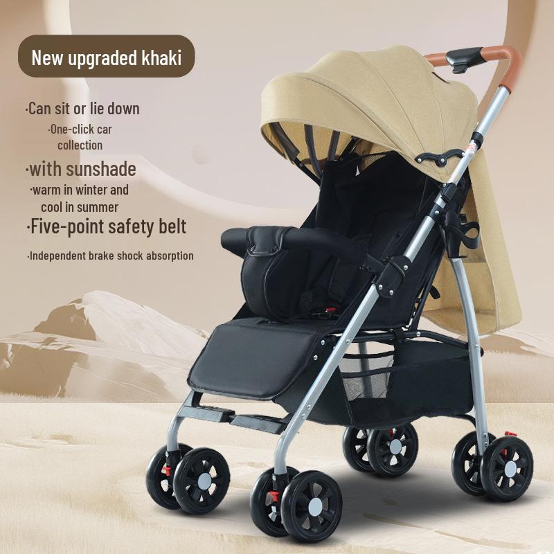 Compact Four-Wheel Baby Stroller: Sit, Lie, Fold - Lightweight Umbrella Design with Shock Absorption for Ages 0-3.