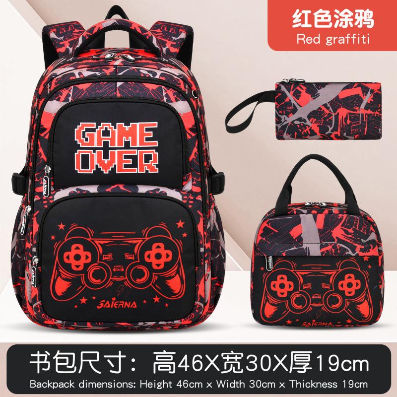 School Bag For Elementary School Students Solid Color Graffiti Large Capacity Children Backpack 3Pcs Set Backpack