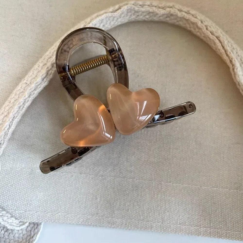 Korean Style Heart Shark Clip Transparent Resin Shark Clip Gift Love Hair Claw  Daily