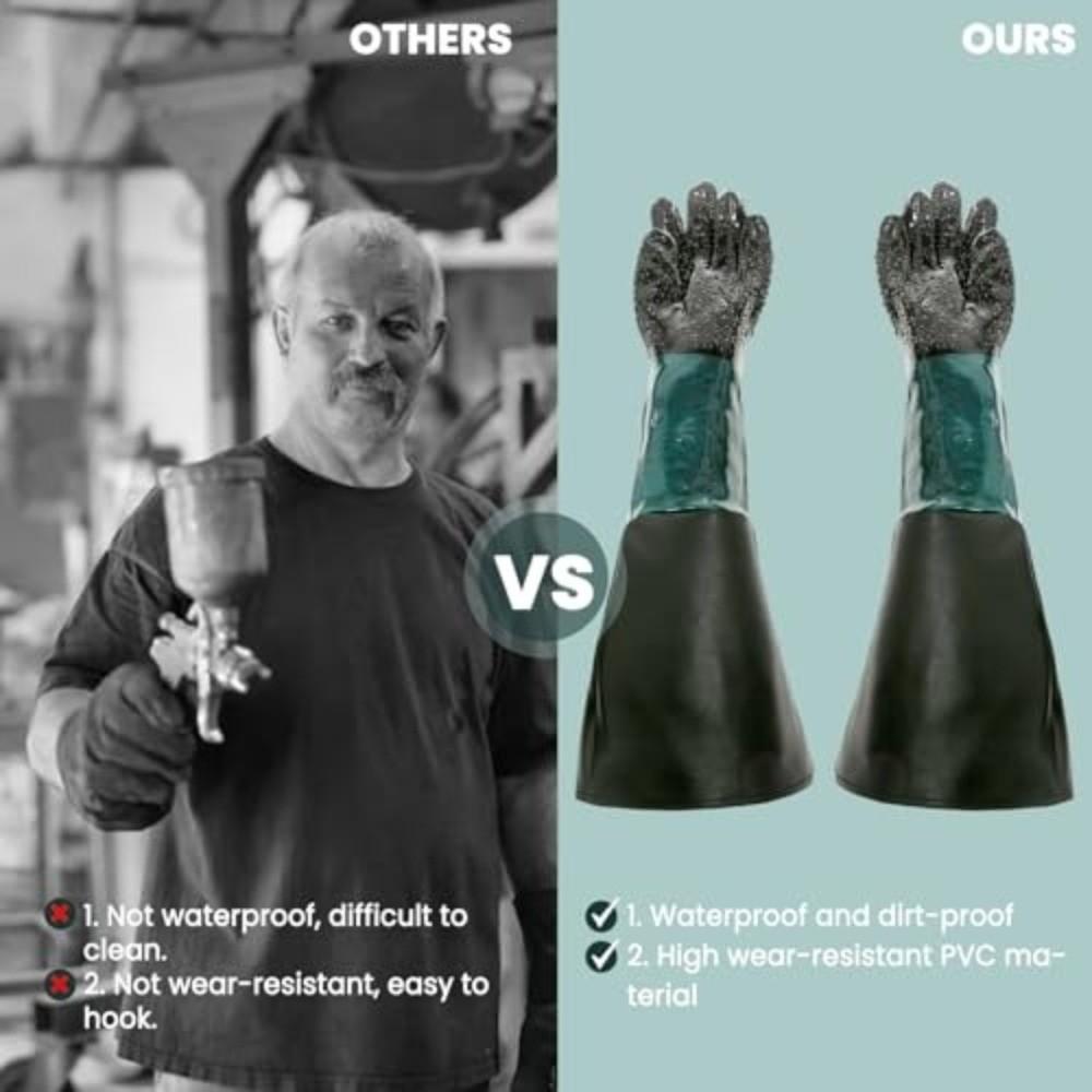 A Pair With Gloves Holder Rubber Sandblasting Gloves Safety Work Gloves  Blasting Operations
