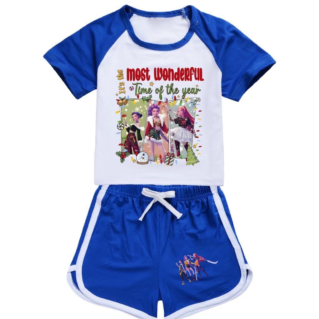 5096 Kids Girls Christmas POP Rumi Zoey Mira Print T-shirt Shorts Sport Tracksuit Clothes Set