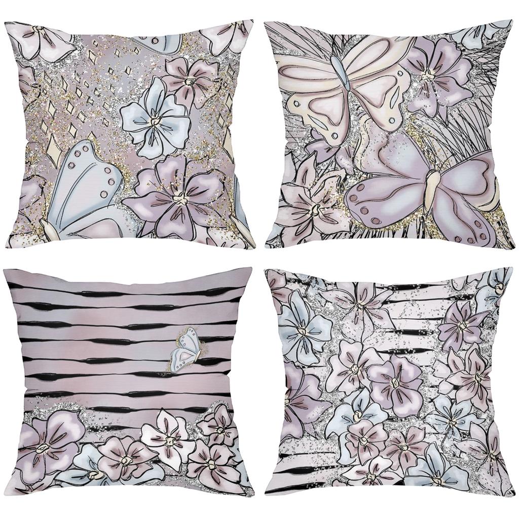 2D flat printing Floral & Butterfly Patterned Decorative Cushion Covers Polyester pillowcase, sofa decorative cushion cov