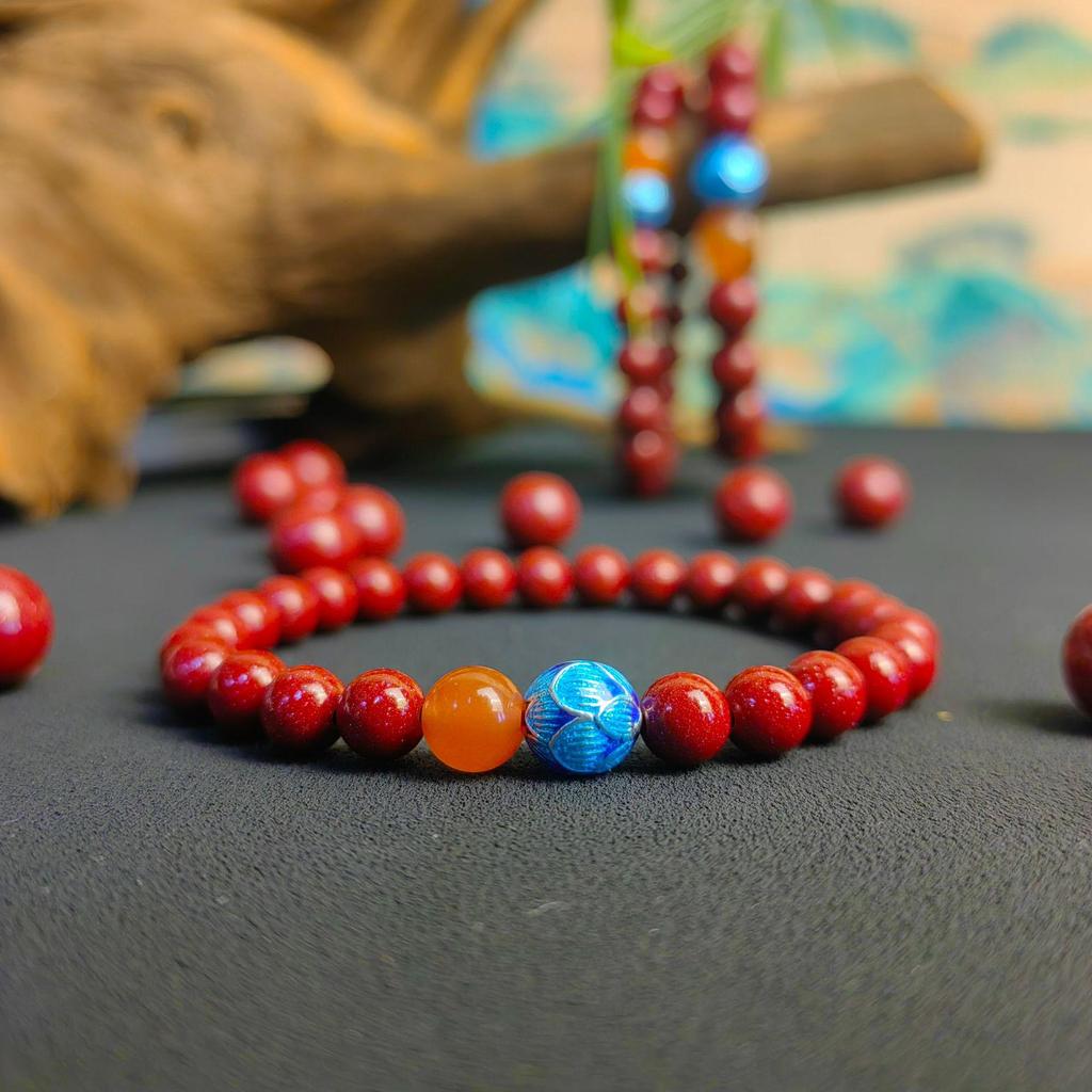 Tri-Color Lotus Bracelet with Faceted Beads: Purple Gold Sand, Cinnabar, Red, Orange, Blue for Women