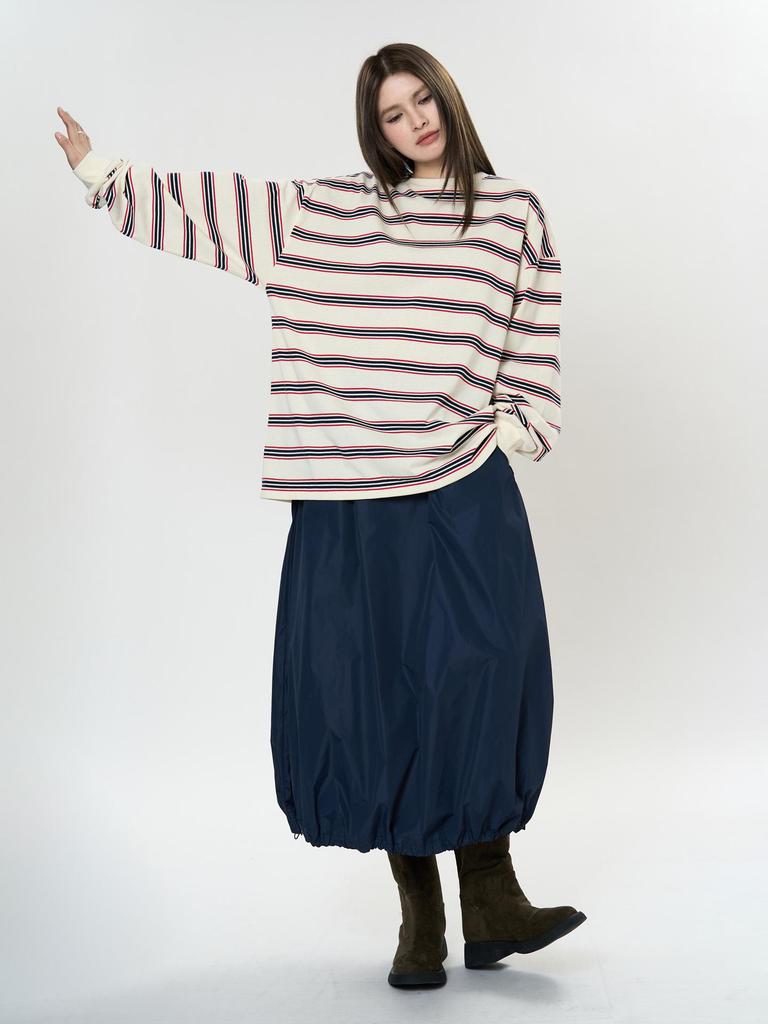 Tricou cu dungi retro coreean Louvre - Top casual de primăvară pentru femei