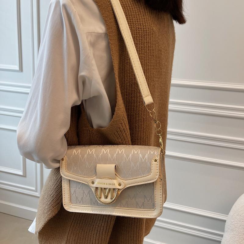 Bag Women's Early Autumn New Printed M Letter Shoulder Handbag Trendy Fashion Lock Small Square Bag Women's Bag