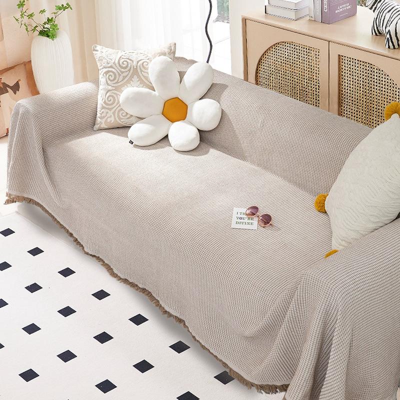 Cotton and Linen Sofa Towel Solid Color Sofa Cover Cloth Full Cover Four Seasons Universal Sofa Cushion Anti-Cat Scratch Machine Washable Nordic Style