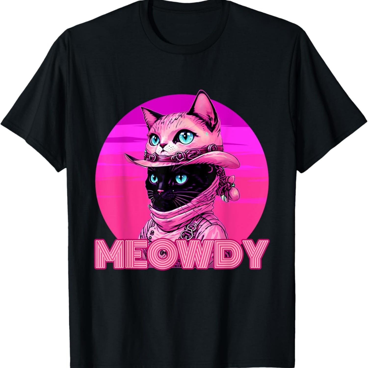 Meowdy - Funny Western Cowboy - Vaporwave Cat Meme T-Shirt S