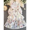 Ethnic Style Waist-Tight Slim Looking Cut Out Temperament Long Sleeve Dress Women's Fall and Winter French Chic Stunning Print Shirt Dress