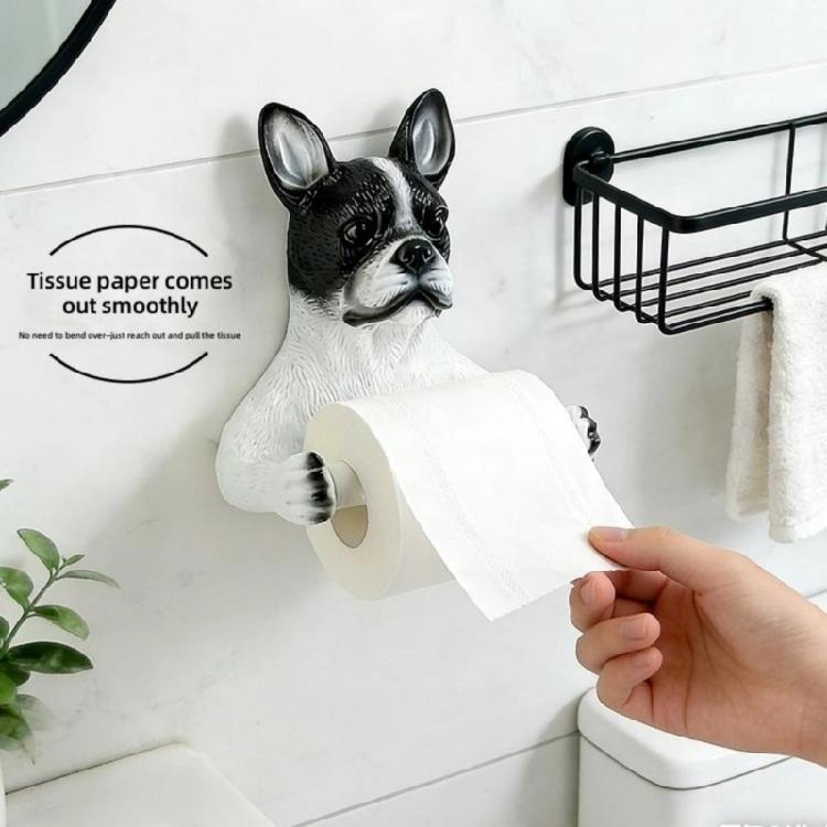 Toilet Paper Holder Wall Mount French Bulldog Towel Holder for Dispensing Paper Towels and Hanging Bath Towels