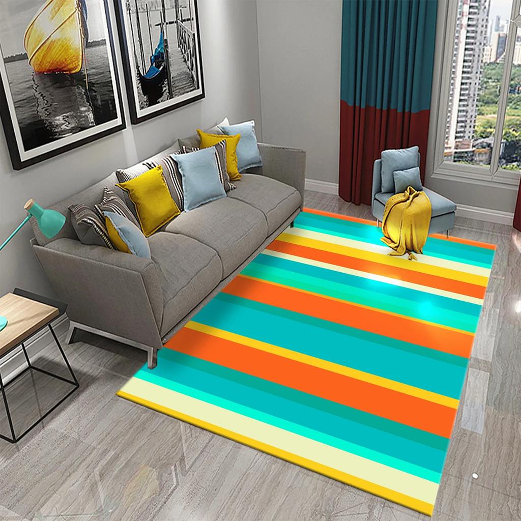 Retro Color Striped Waves Carpet for Living Room Sofa Floor Rug Bedroom Simplicity Decor Floor Rugs Bathroom Non-slip Area Mats
