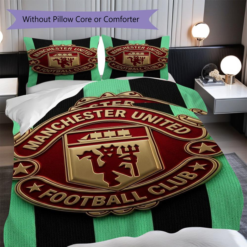 Manchester Glory Emblem Three-piece Set (1 * Duvet Cover + 2 * Pillowcase, Without Core) 2D Flat Christmas Birthday Gift Soft and Comfortable