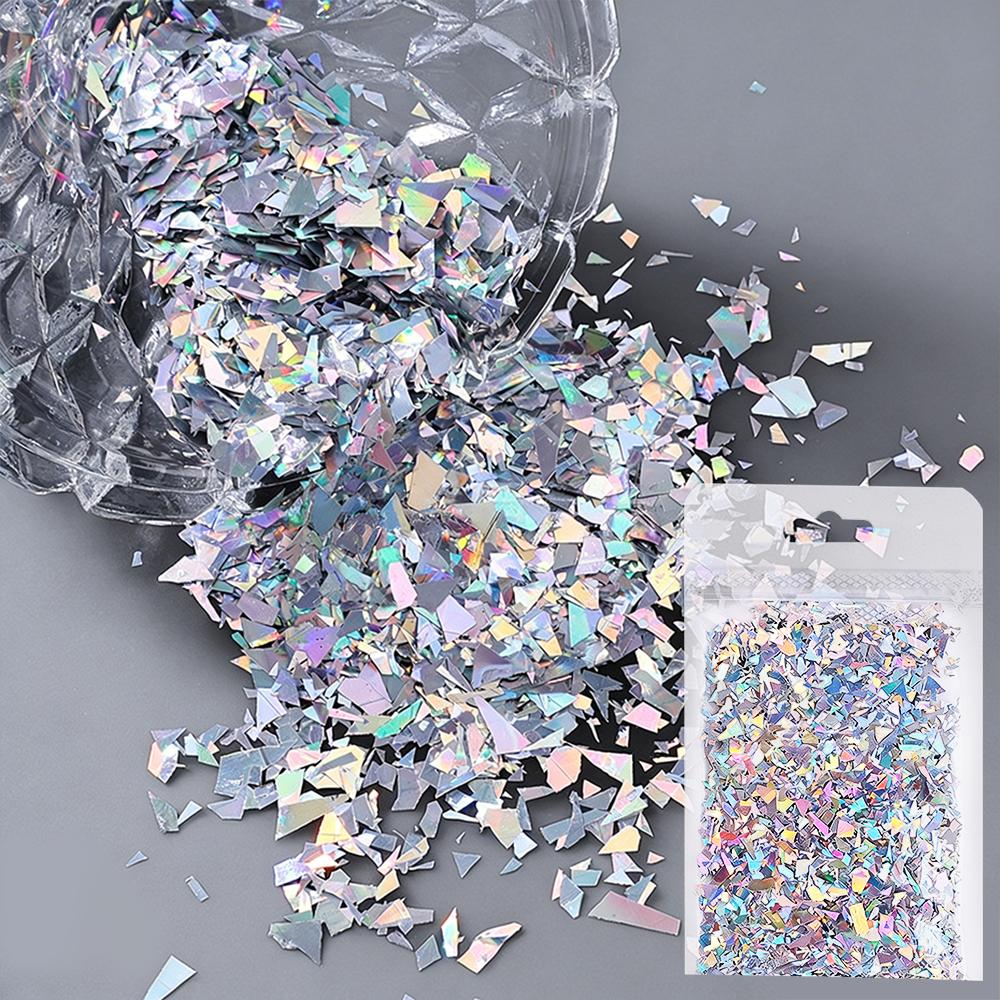 

3D Holographic Irregular Nail Flakes Iridescent Broken Diamond Glass Glitter Sequins Nail Art Decorations For Manicure Tips Diy (As shown-20010)-