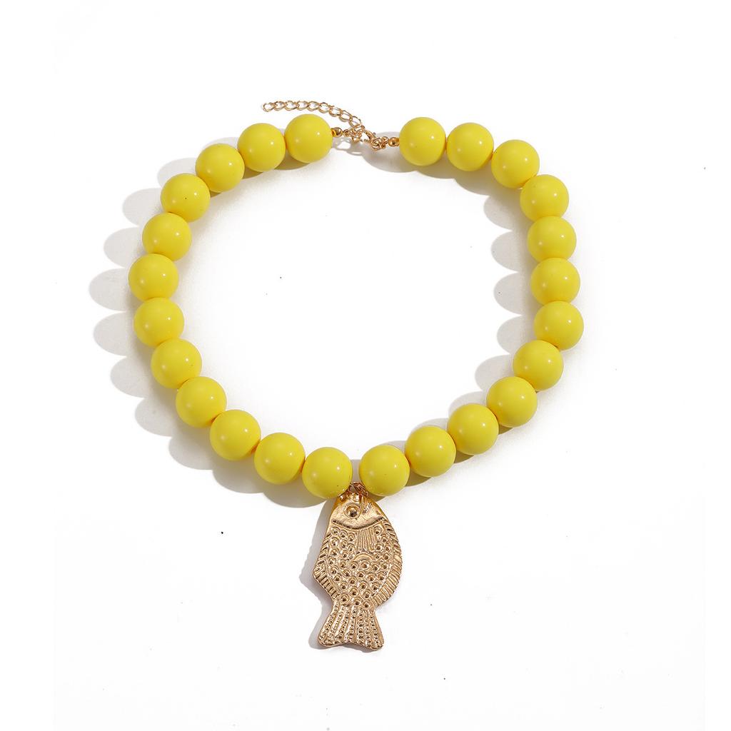 Collana Pendente Pesce Fatto a Mano con Perline Stile Vacanza Naturale Spiaggia Oceanica per Donne