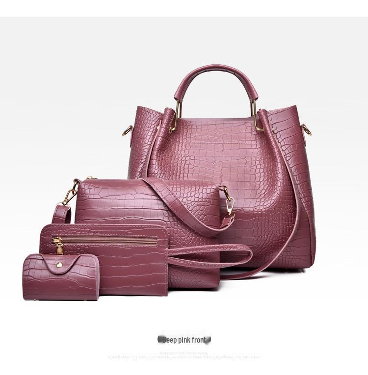 Women's 2023 European & American Crocodile Pattern Four-Piece Mother-Child Bag Set - Shoulder, Handheld, Crossbody & Bucket Styles