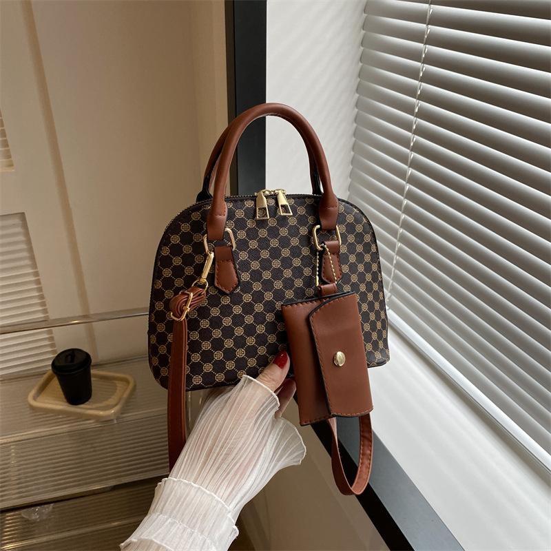 Luxus Schale Fashi Damen Handtasche Einfache Umhängetasche Karomuster Crossbody Tasche mit Mini-Portemonnaie
