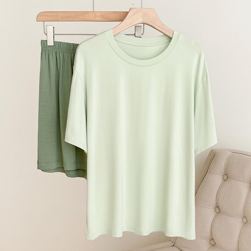 

Women s Loose Modal Pajama Set: Round Neck Top & Elastic Waist Pants for Spring/Summer One Size