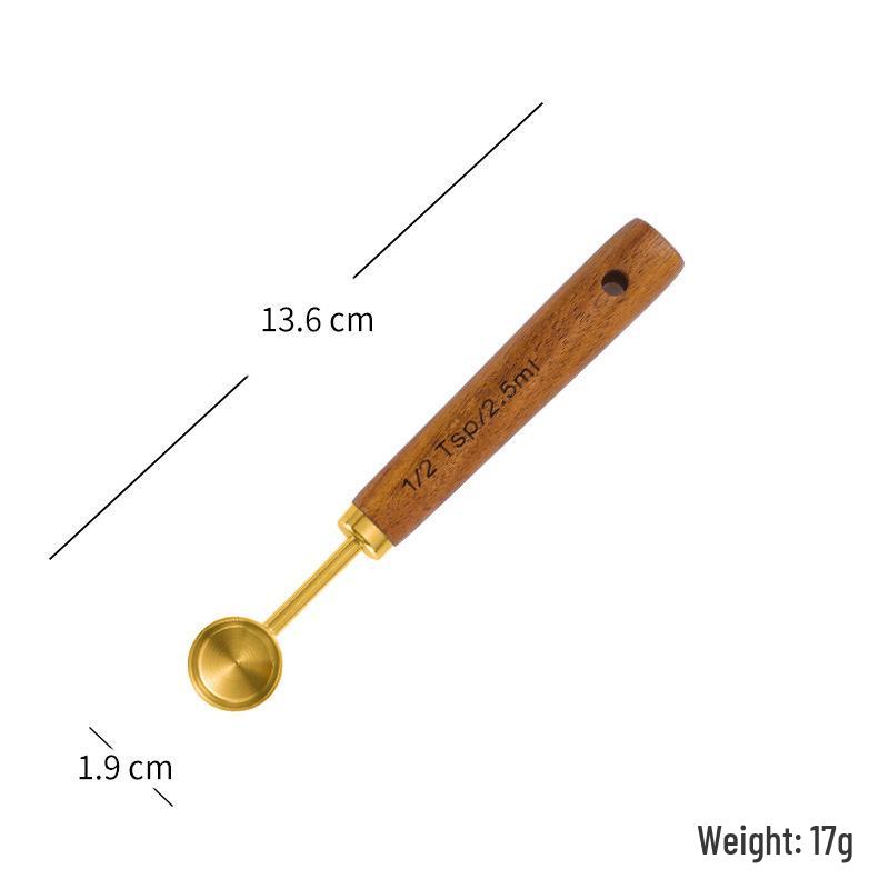 Gold-Plated Stainless Steel Measuring Cups & Spoons Set with Acacia Wood Handles, 8-Piece Kitchen Baking Tools.