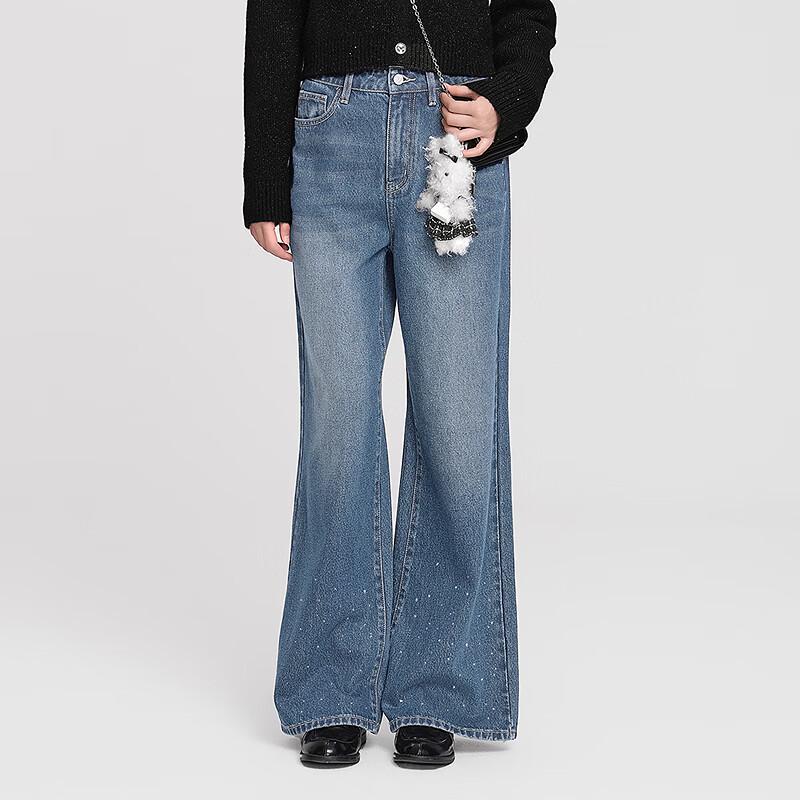 Ledin Rhinestone Embellished Washed Straight-Leg Jeans S