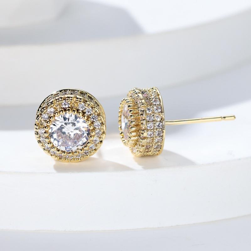 Hip-hop Micro-studded Diamond Stud Earrings Zircon Round Stud Earrings Retro Explosive Jewelry
