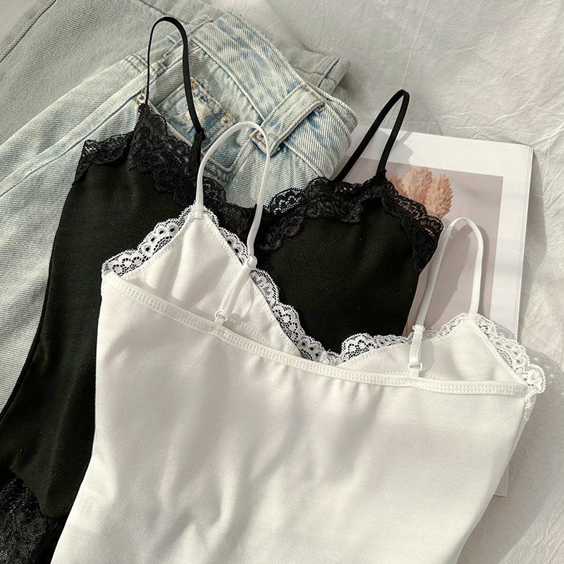 Sexy Lace Suspender Vest for Women In Autumn Pure White Bottoming Inside Slim Tight Hot Girl Top