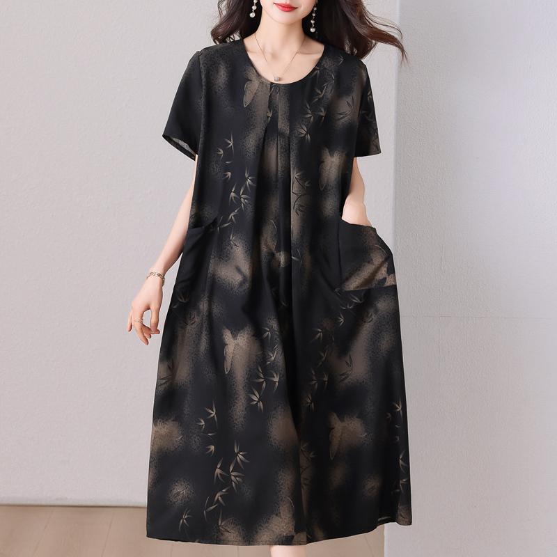 Übergröße, langes Sommerkleid mit Vintage-Druck für Damen, elegantes, kurzärmeliges, lockeres Sommerkleid in Übergröße