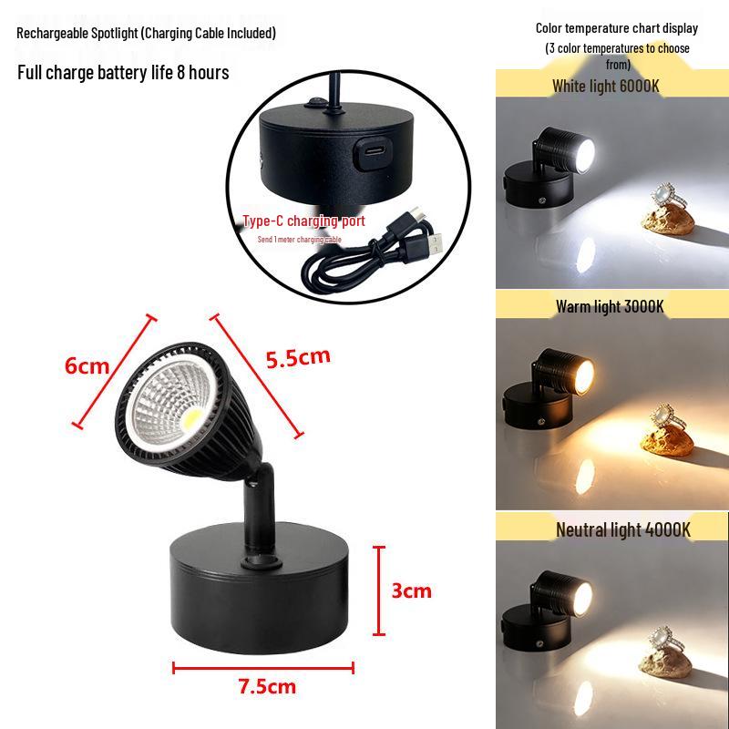 Wireless Jewelry Display Spotlights for Cabinets and Desktops