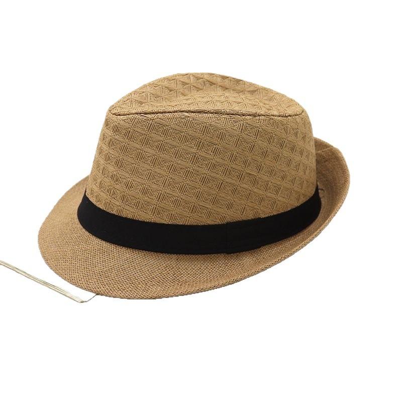 Summer Straw Rhombus Jazz Hat Outdoor Sun Hat Middle-aged and Elderly Travel Leisure Sun Hat Gentleman's Top Hat