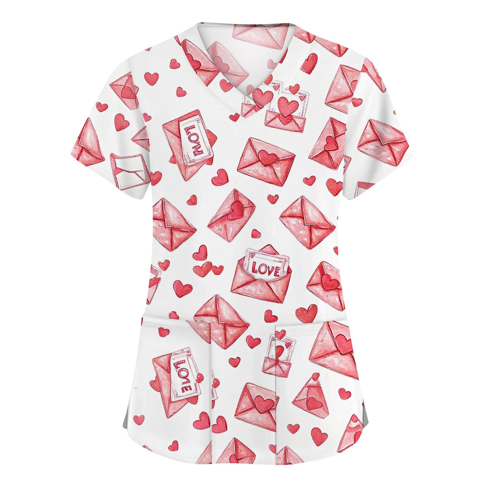 

Женская мода с v-образным вырезом, короткими рукавами и карманами, топы с принтом XL белый