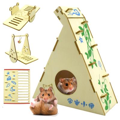 Hamsterhaus Bissfest DIY Zusammengebaut Naturholz Villa Haus Labyrinthe Wippe
