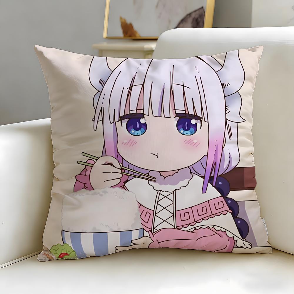 anime Miss Kobayashis Dragon Maid Cushion Cover Soft  EasyWash Pillow Case  Versatile for Couch Bed Travel and Office