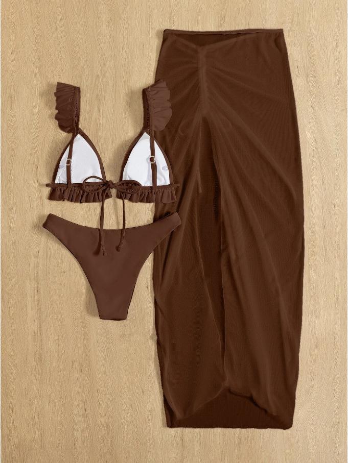 2024 European-American Bikini Three-Piece Set: Sunscreen Mesh Skirt Vacation Swimsuit