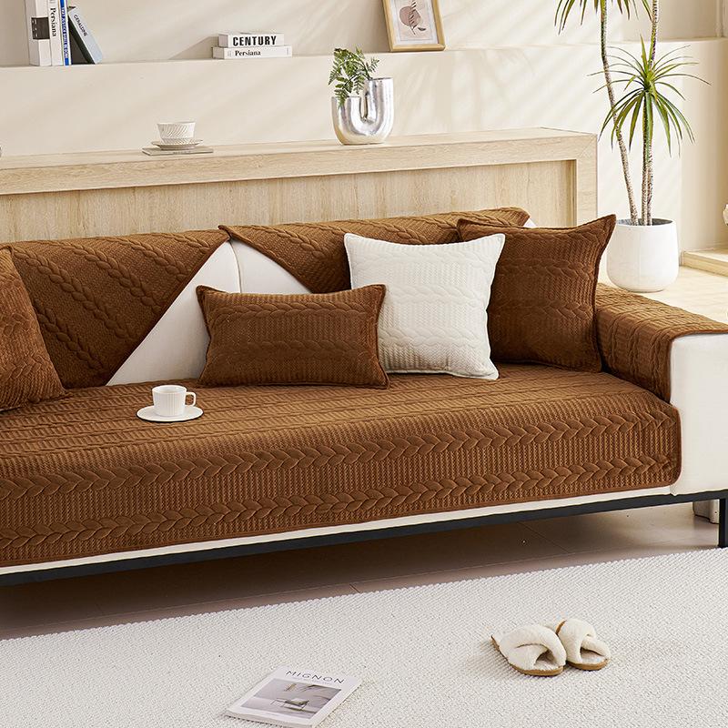 

Ins Cream Wind Short Plush Sofa Cushion Solid Color Non-Slip Leather Sofa Cover Modern Simple Sofa Cloth Autumn And Winter 70*70cm