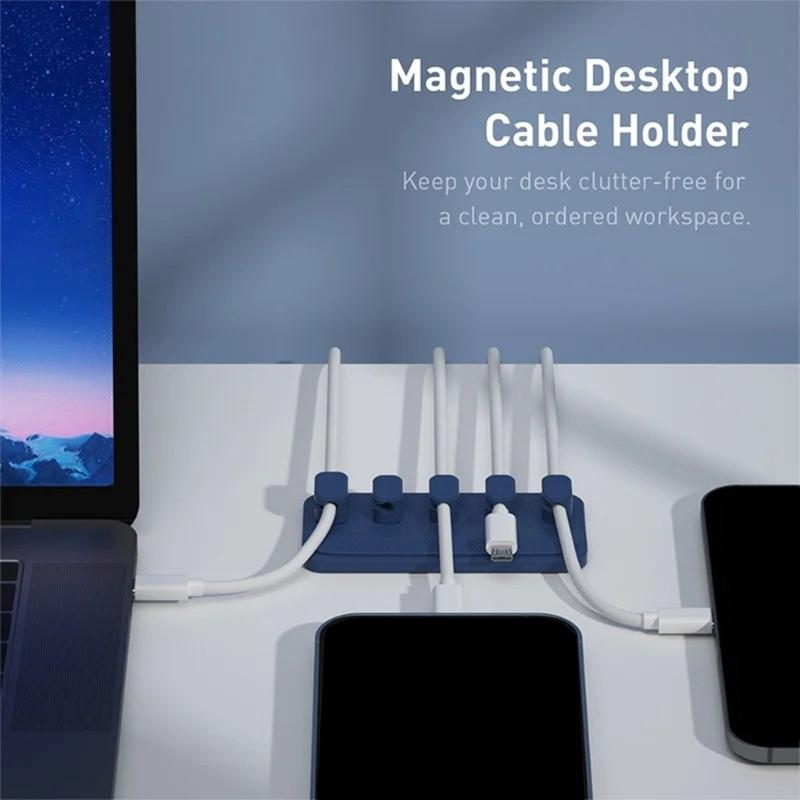 Silikon-Kabelhalter mit Magnetfuß für organisiertes Kabelmanagement im Arbeitsbereich oder Zuhause anordnen