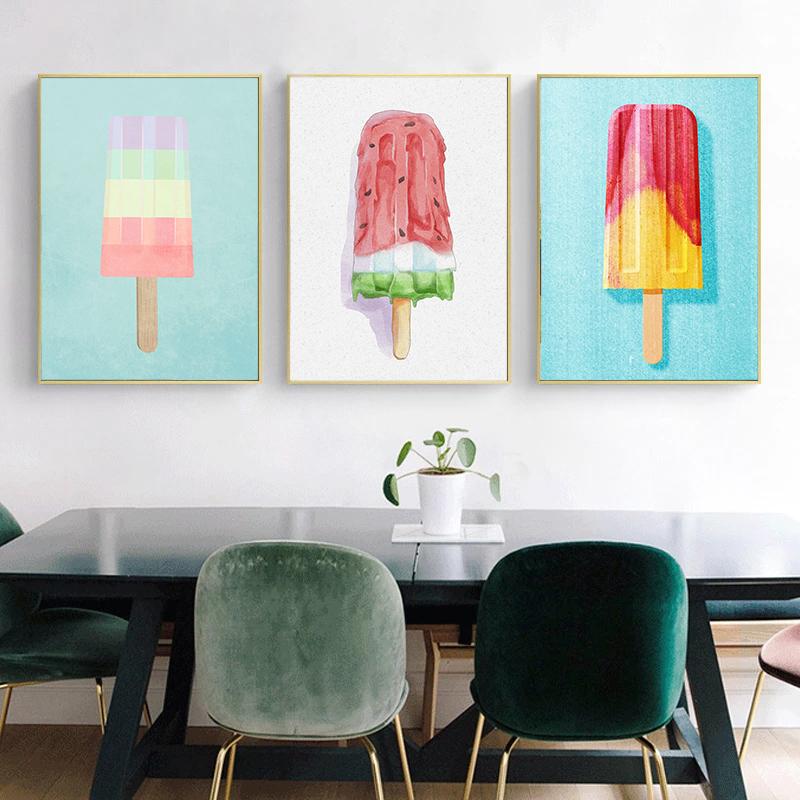 Mode Dessertfarbe Cartoon Eis Poster Druck Leinwanddruck Wandmalerei Wohnzimmer Kinderzimmer Heimdekoration