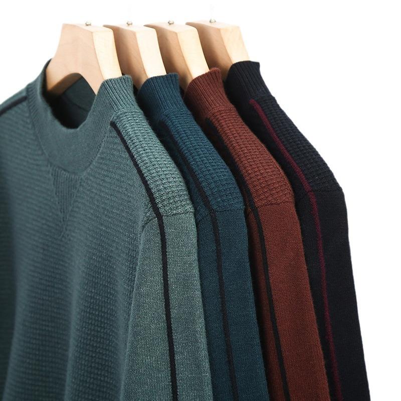 Pulover de culoare solidă pentru bărbați Pulover tricotat Moda de vârstă mijlocie Interioară caldă cu sacou cu pulover cu vafe La modă Toamnă și iarnă Nou