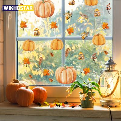 Sticker de fenêtre citrouille 3D Halloween décoration de maison auto-adhésif feuilles d'automne sticker mural