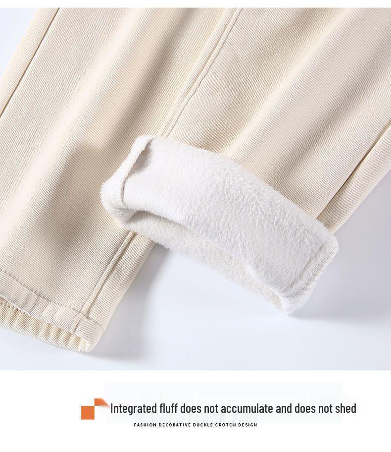 Khaki Harem Jeans mit hohem Bund - Damen 2025 Schlankmachende Karottenhose mit Samtfutter für Herbst/Winter