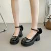 High-heeled Single Shoes Women's New Fashion Thick-heeled Bow Women's Shoes Pearl Casual Mary Jane Shoes