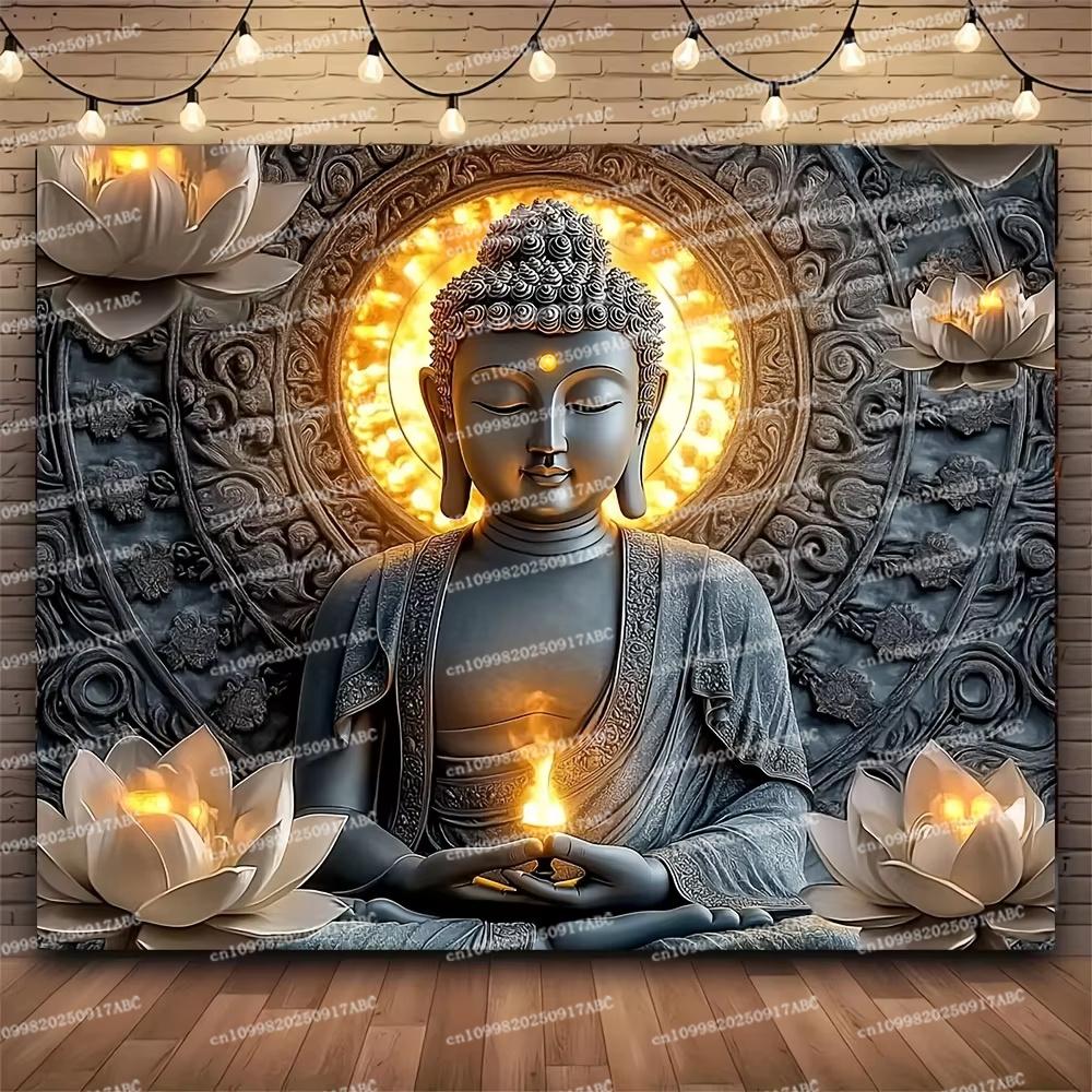 Big Buddha Tapestry Lotus Yoga Meditation Tapestry Dark Home Tapestry Lotus Suitable for Bedroom Living Room Backdrops Cloth