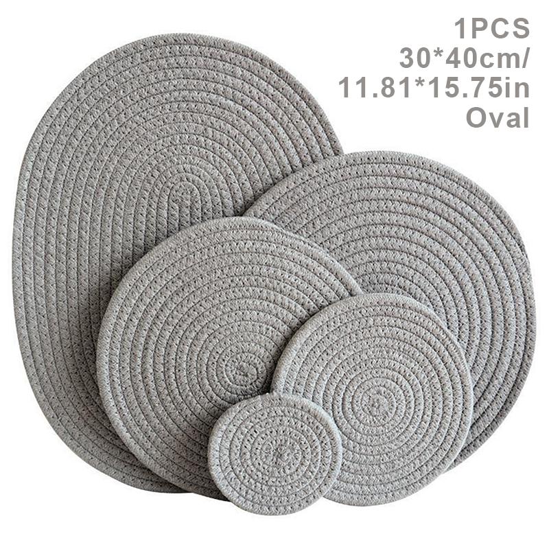 Natural Table Mat Insulation Pad Soft Heat Insulation Japanese Style Non-Slip Cotton Simple Oval Woven Mat Kitchen Supplies