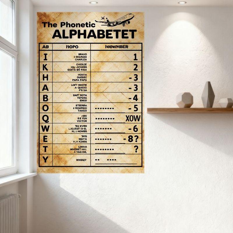 Vintage 'The Phonetic ALPHABETET' Metal Tin Sign Airplane Illustration Educational Reference Poster for Home Office Bar Decor