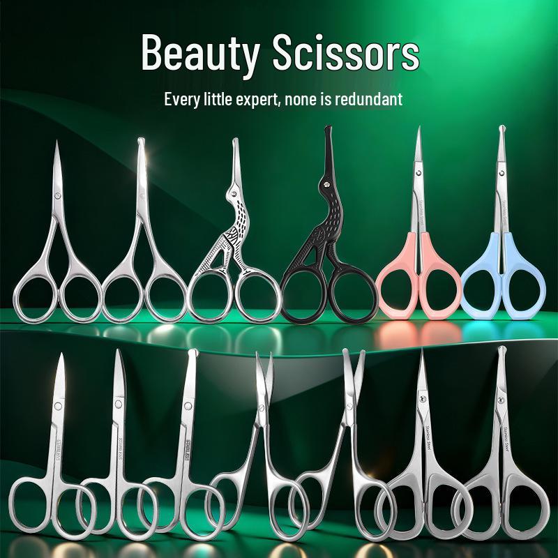 Beauty Scissors Set: Curved Eyebrow, False Eyelash, Nose Hair Trimming & Tattooing Scissors with Pointed Tips for Makeup Artists.