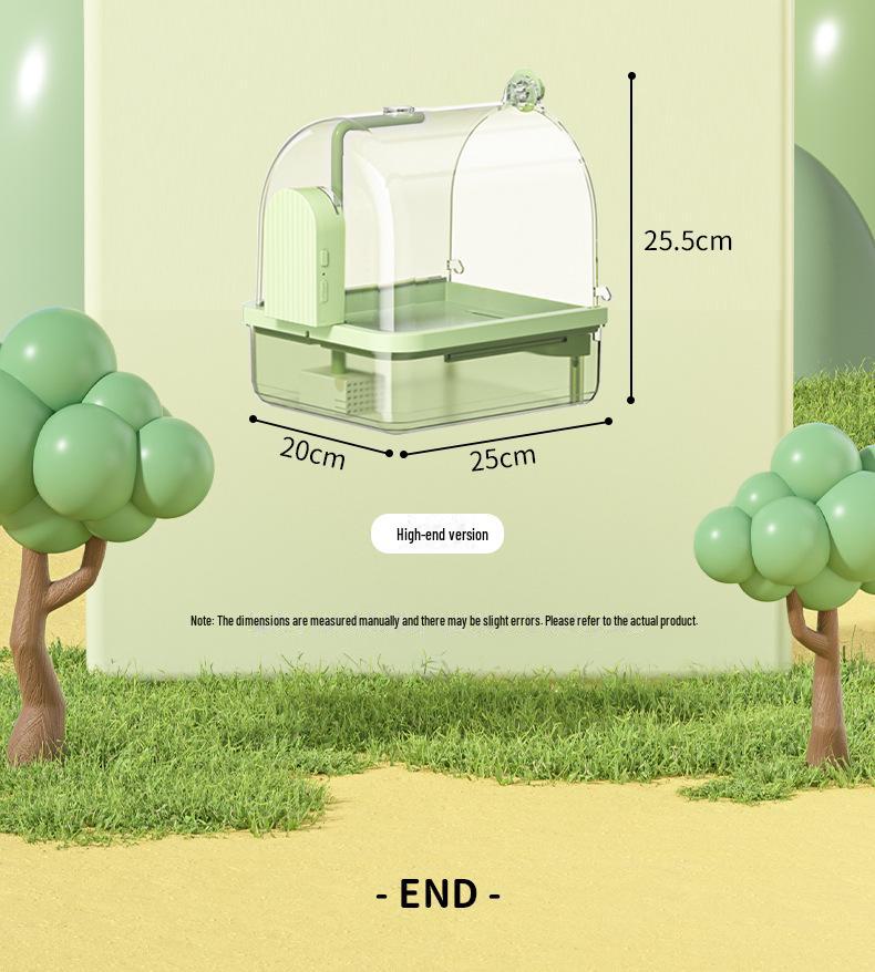 Koupel pro papouška Pivoňka z černého Fénixe: Elegantní ptačí klec a venkovní vana.