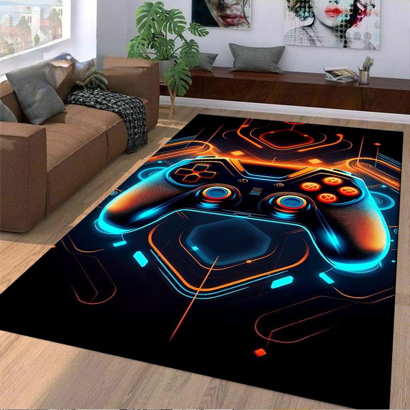 Gaming Controller Design Carpet with Neon Orange and Blue Glow Suitable for Use As an Anti-slip for Living Room Bedroom Sofas