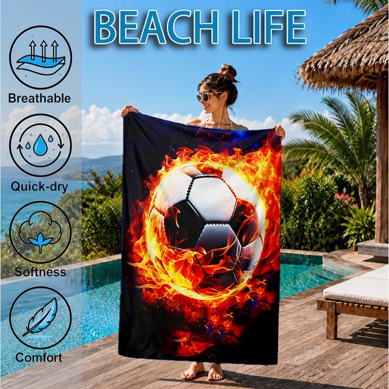 Electric Football Fire Beach Towel, Microfiber Beach Towel, Perfect For Pool, Beach, Travel, Home Decor Beach Party Fan gifts